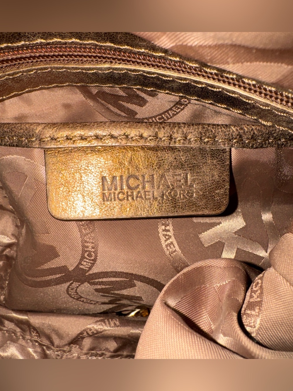 Michael Kors Kendal Bronze Braided Handle Shoulder Bag - Picture 7 of 8